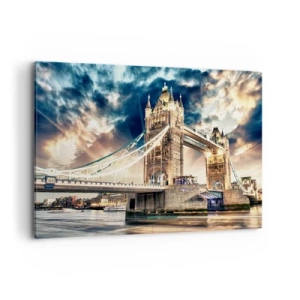 Quadro su tela - Stampe su Tela - Tower Bridge al tramonto contro un cielo dinamico - 120x80cm - Il monumento dell'impero britannico - Decorazione murale moderna per soggiorno e camera da letto ARTTOR