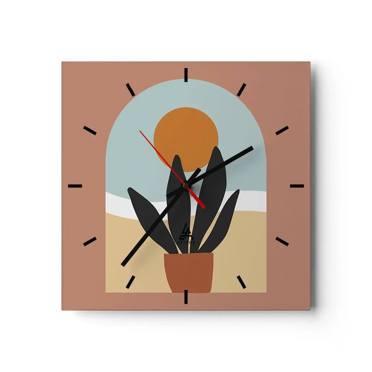 Orologio da parete - Orologio in Vetro - Una pianta nera in un vaso contro il sole - 30x30cm - Piccole gioie - Decorazione murale moderna per soggiorno e camera da letto ARTTOR