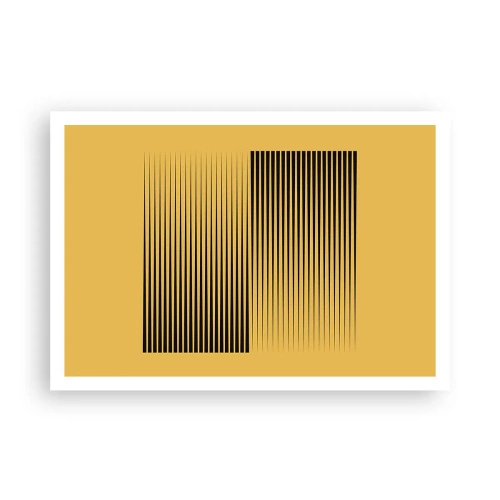 Poster - Linee nere verticali su sfondo giallo - 100x70cm - La quadratura degli opposti - Decorazione murale moderna per soggiorno e camera da letto ARTTOR