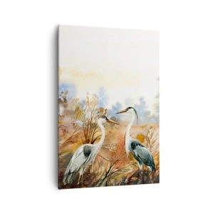 Quadro su tela - Stampe su Tela - Due aironi sullo sfondo di un paesaggio autunnale - 70x100cm - Dove in autunno? - Decorazione murale moderna per soggiorno e camera da letto ARTTOR