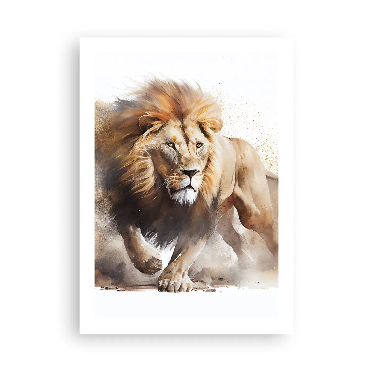 Poster - Un maestoso leone in movimento in stile pittorico - 50x70cm - Il re si è mosso - Decorazione murale moderna per soggiorno e camera da letto ARTTOR