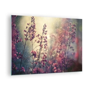 Quadro su vetro - Fiori alla luce del sole sotto la pioggia leggera - 70x50cm - Giardino misterioso - Decorazione murale moderna per soggiorno e camera da letto ARTTOR