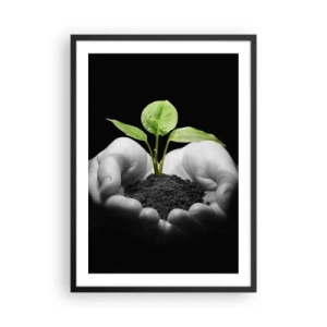 Poster in cornice nera - Una pianta tra le mani che simboleggia la vita e la natura - 50x70cm - Amo la natura, la proteggo - Decorazione murale moderna per soggiorno e camera da letto ARTTOR