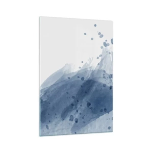 Quadro su vetro - Macchie e striature astratte nelle tonalità del blu - 70x100cm - Tulle blu - Decorazione murale moderna per soggiorno e camera da letto ARTTOR