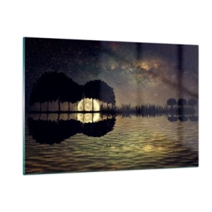 Quadro su vetro - Scena notturna con luna piena riflessa nell'acqua - 120x80cm - Notte ai confini del mondo - Decorazione murale moderna per soggiorno e camera da letto ARTTOR