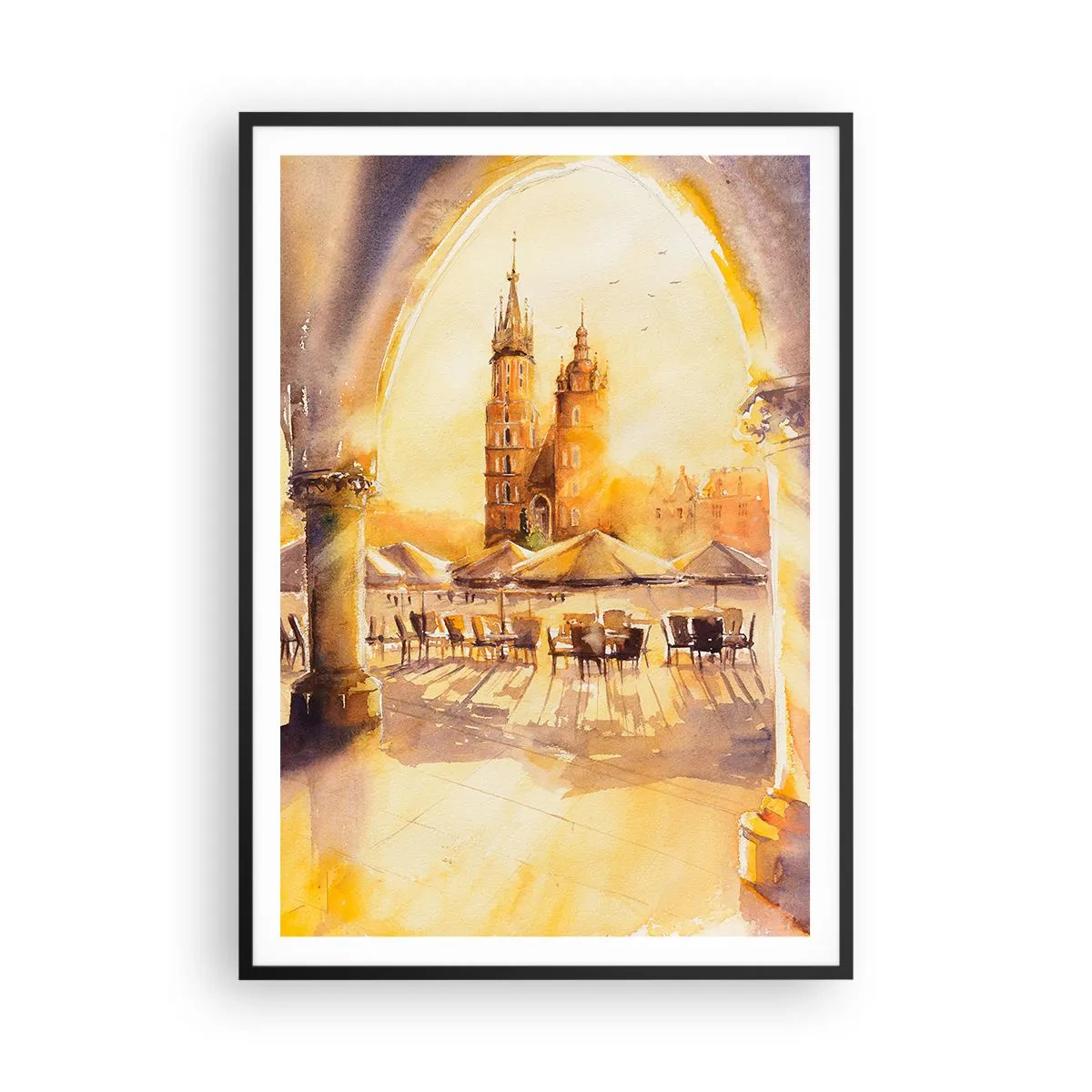 Poster in cornice nera - Alba sulla piazza di Cracovia - 70x100 cm