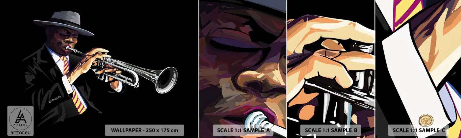 Campione di Fotomurale Adesivo Deluxe Sticker - Il fascino della Old School - Musica, Jazz, Tromba - 100x30 cm