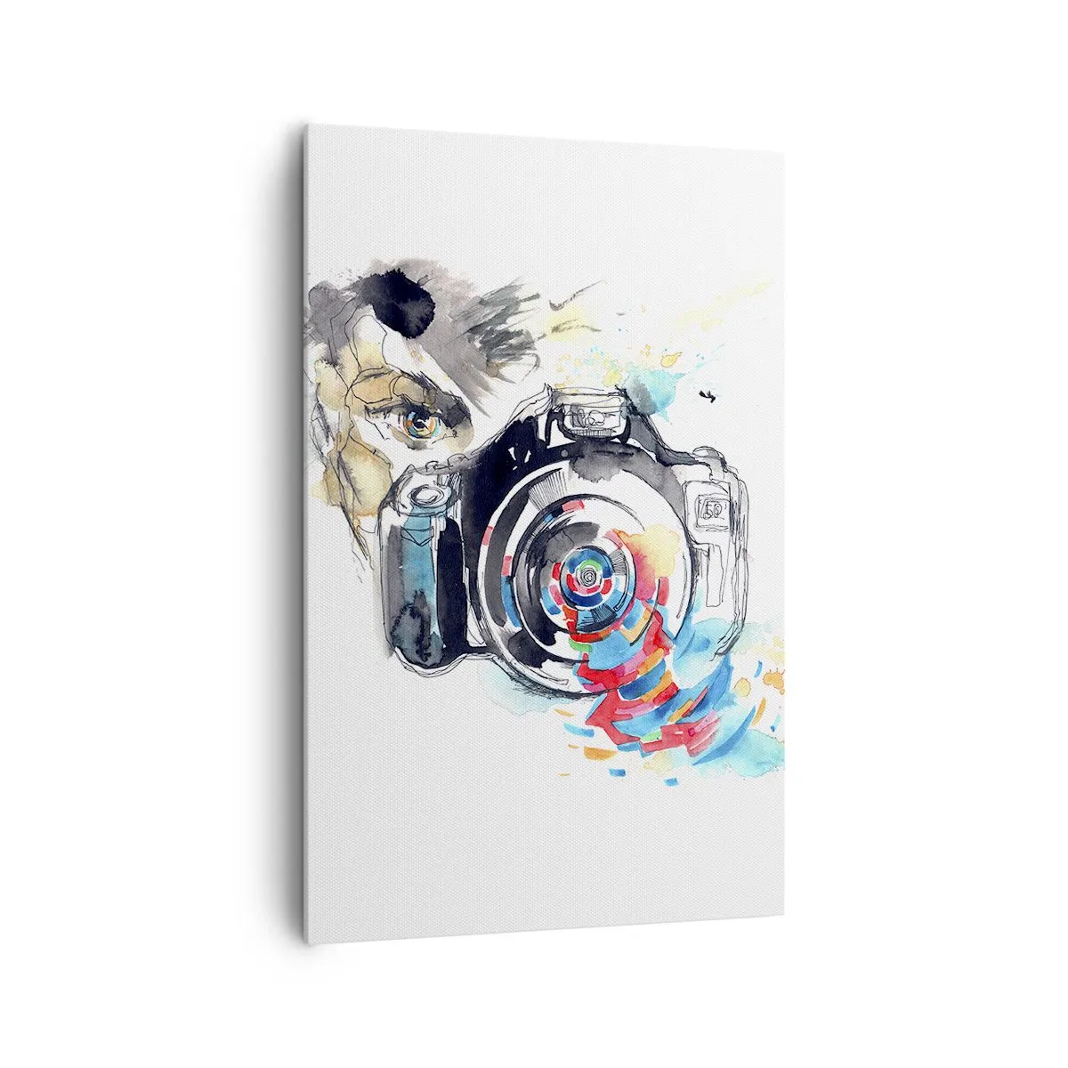 Quadro su tela - Stampe su Tela - Macchina fotografica ad acquerello con dettagli colorati - 80x120cm - Nell'occhio dell'obiettivo - Decorazione murale moderna per soggiorno e camera da letto ARTTOR