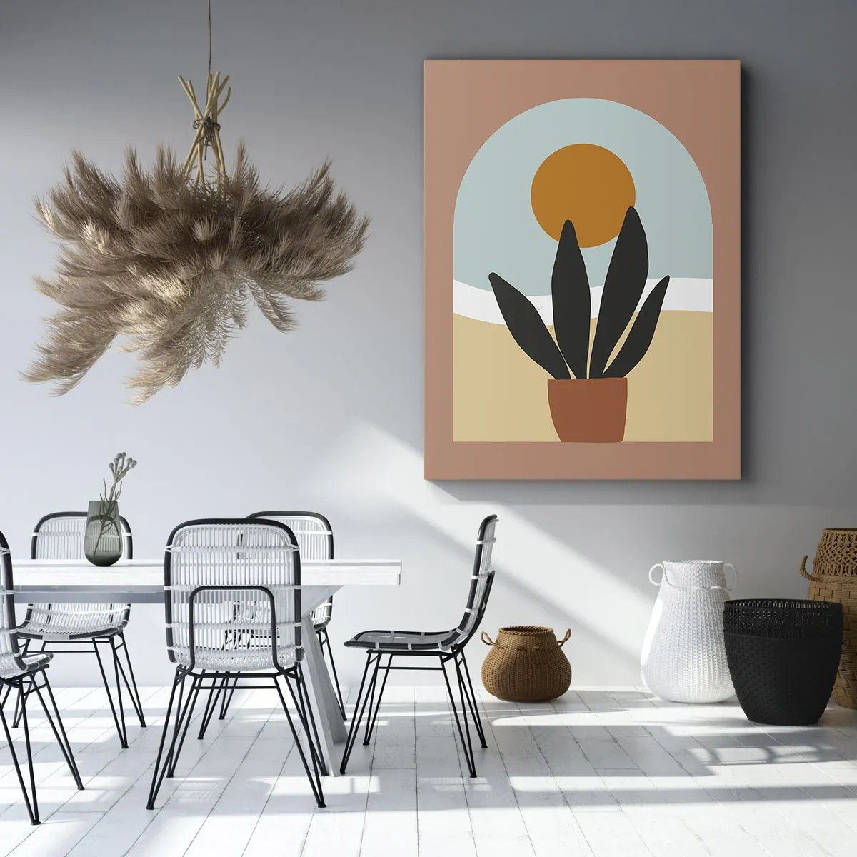Quadro su tela - Stampe su Tela - Una pianta nera in un vaso contro il sole - 50x70cm - Piccole gioie - Decorazione murale moderna per soggiorno e camera da letto ARTTOR