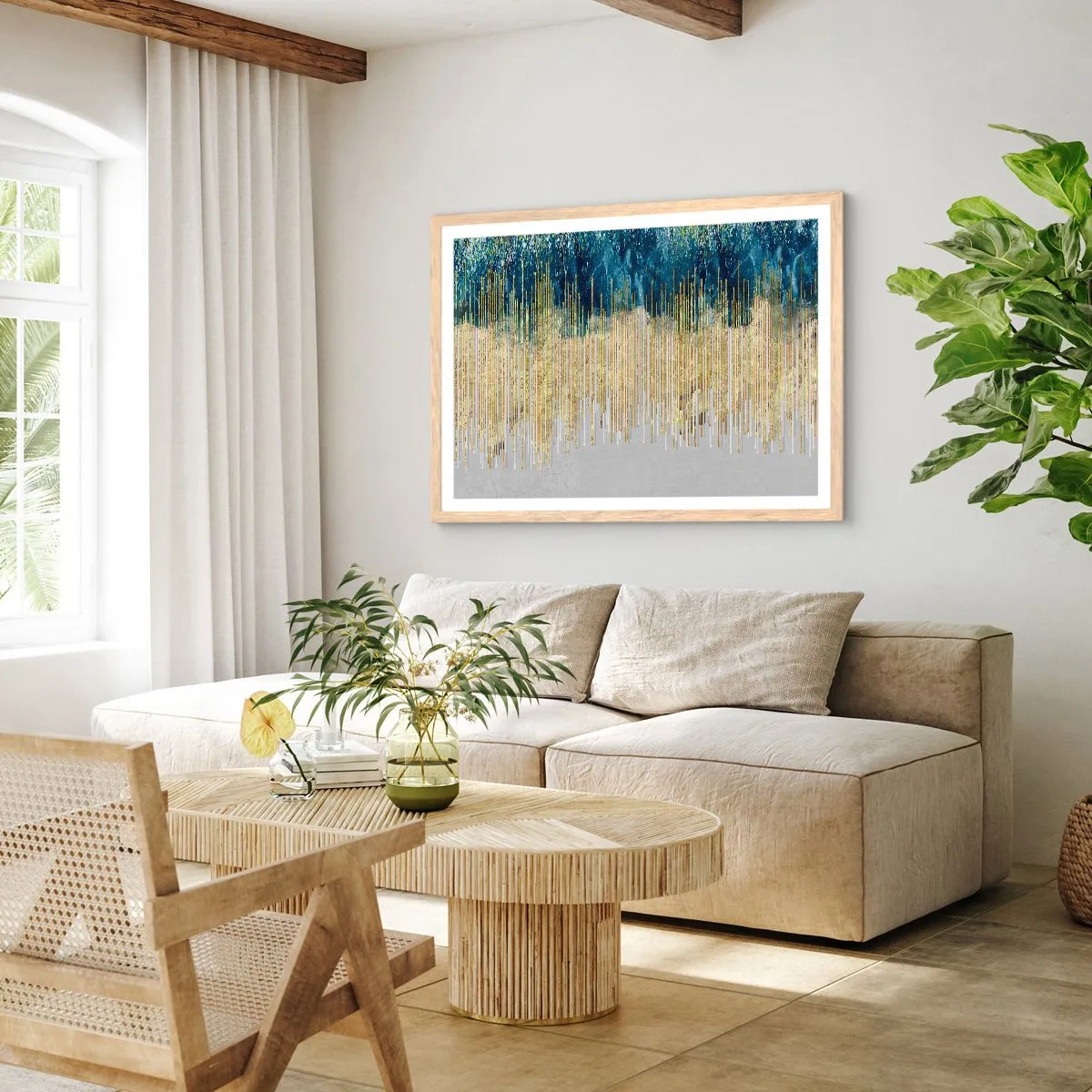 Poster in cornice rovere chiaro - Confine dorato - 100x70 cm