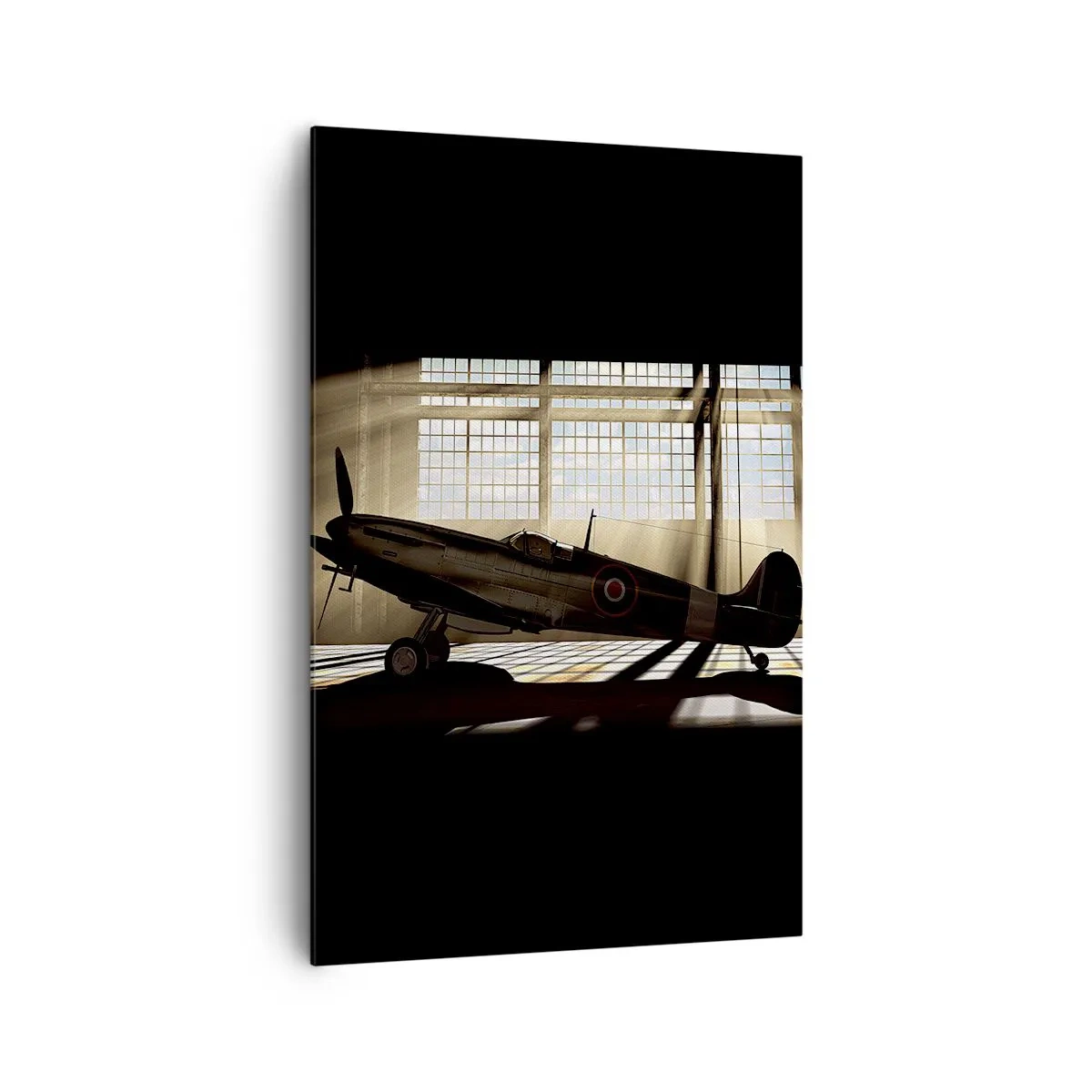 Quadro su tela - Stampe su Tela - Un aereo storico in un hangar illuminato dalla luce del sole - 80x120cm - Il riposo del guerriero - Decorazione murale moderna per soggiorno e camera da letto ARTTOR