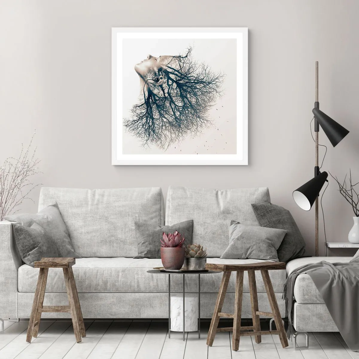 Poster in cornice bianca - In ascolto del sussurro dell'albero - 30x30 cm