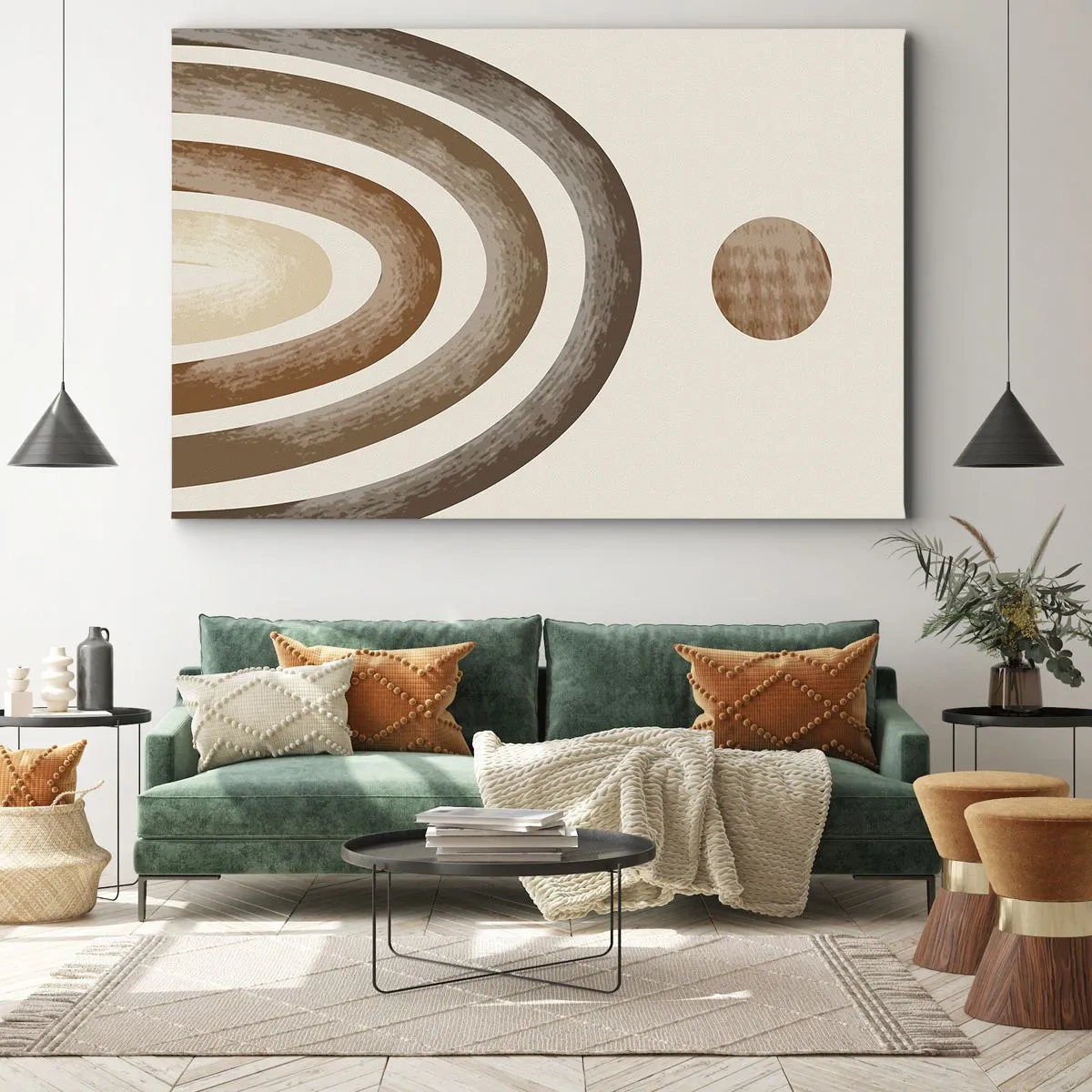 Quadro su tela - Stampe su Tela - Motivo planetario geometrico nei toni del marrone - 120x80cm - In una galassia lontana - Decorazione murale moderna per soggiorno e camera da letto ARTTOR