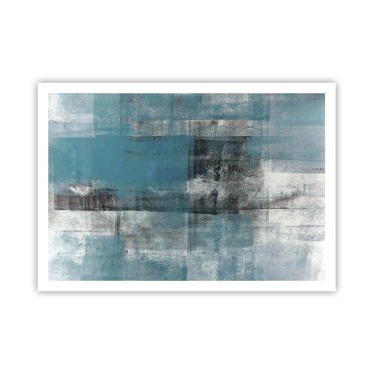 Poster - Una composizione astratta nelle tonalità del blu con texture e strati. - 100x70cm - Acqua e aria - Decorazione murale moderna per soggiorno e camera da letto ARTTOR