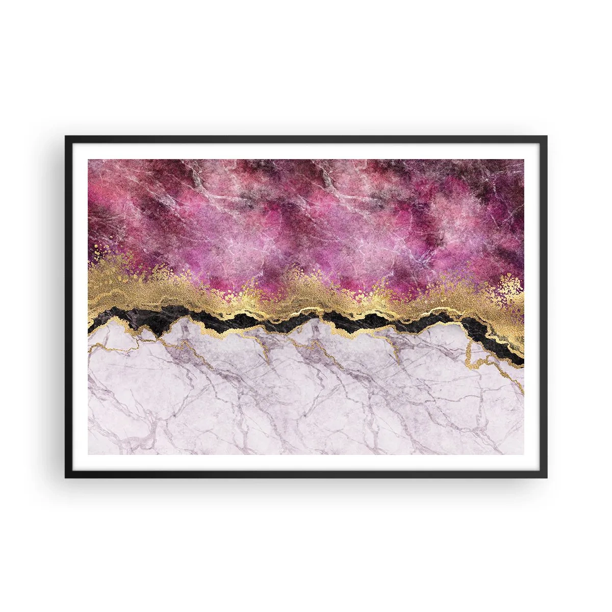 Poster in cornice nera - Marmo astratto nei toni del rosa con accenti dorati - 100x70cm - Sul confine - Decorazione murale moderna per soggiorno e camera da letto ARTTOR