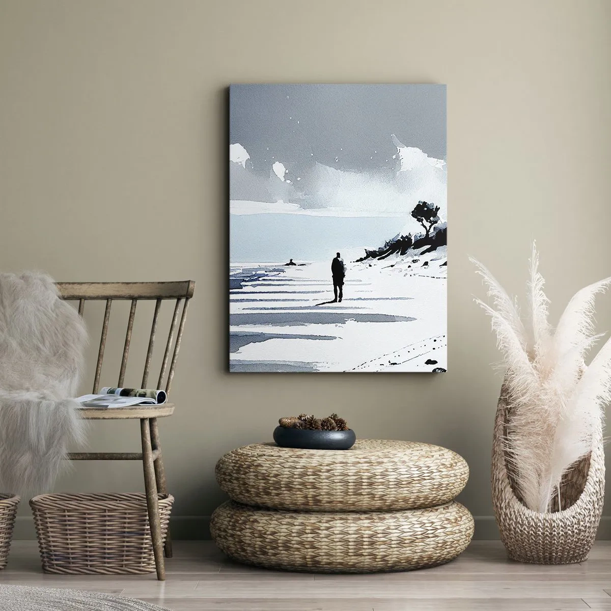Quadro su tela - Stampe su Tela - Una figura solitaria che cammina su una spiaggia deserta - 80x120cm - Solo con se stesso - Decorazione murale moderna per soggiorno e camera da letto ARTTOR