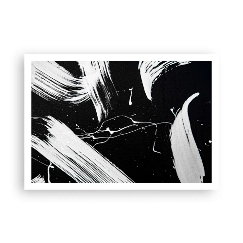 Poster - Tratti bianchi astratti su sfondo nero - 100x70cm - Spezzando l'oscurità - Decorazione murale moderna per soggiorno e camera da letto ARTTOR