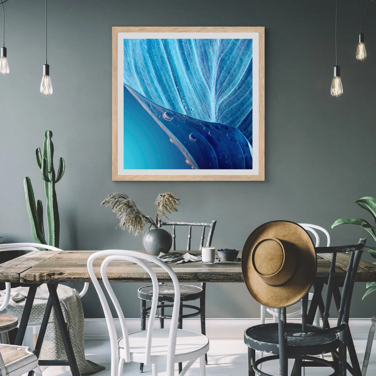 Poster in cornice rovere chiaro - Gocce di blu nascoste - 60x60 cm