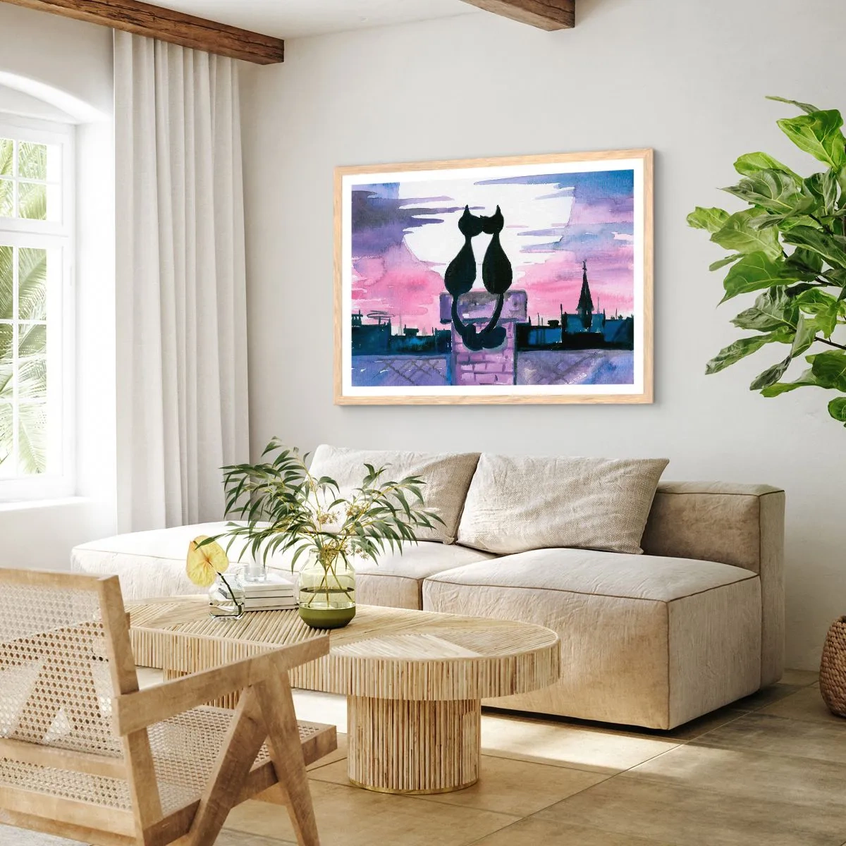Poster in cornice rovere chiaro - Appuntamento sotto la luna - 40x30 cm