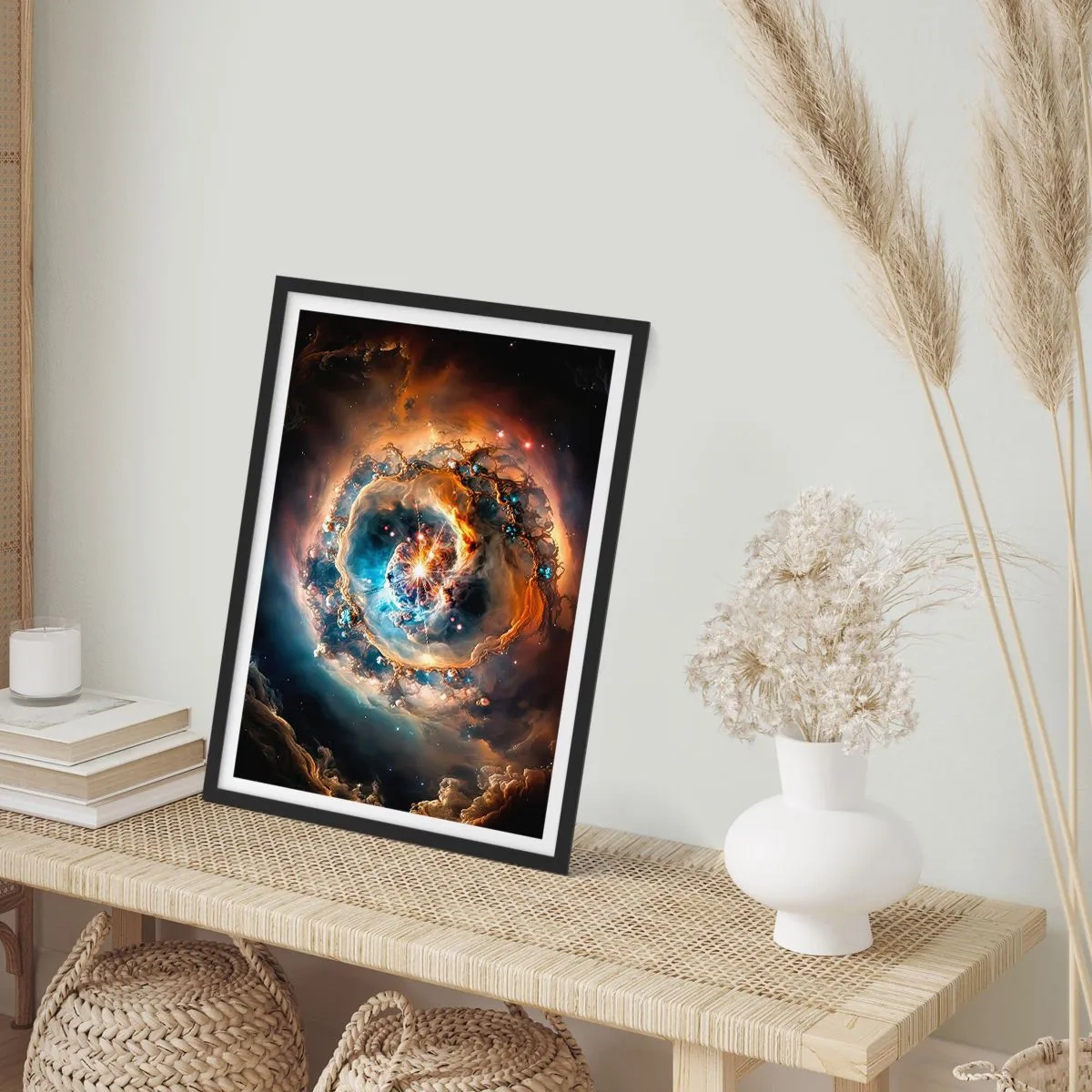 Poster in cornice nera - Un'esplosione cosmica di luce ed energia nello spazio galattico. - 50x70cm - L'inizio - Decorazione murale moderna per soggiorno e camera da letto ARTTOR