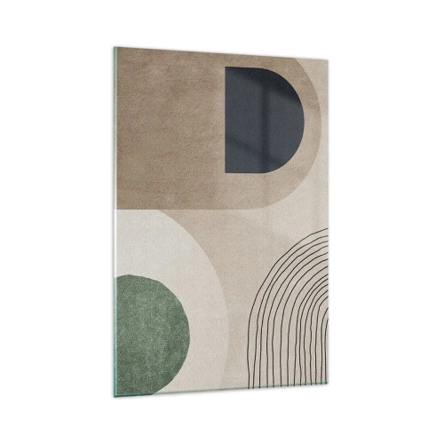 Quadro su vetro - Forme geometriche nei toni del beige e del verde - 80x120cm - La mitezza dell'ovale - Decorazione murale moderna per soggiorno e camera da letto ARTTOR