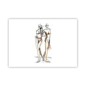 Poster - Schizzo artistico di due sagome su sfondo bianco - 100x70cm - Studio di armonia - Decorazione murale moderna per soggiorno e camera da letto ARTTOR
