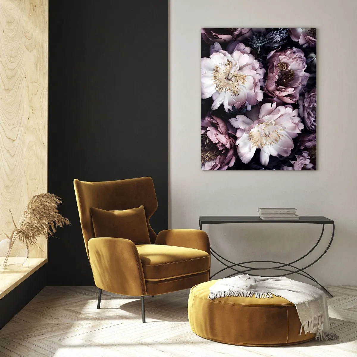 Quadro su vetro - Fiori in delicate tonalità pastello - 70x100cm - Bouquet nel vecchio stile - Decorazione murale moderna per soggiorno e camera da letto ARTTOR