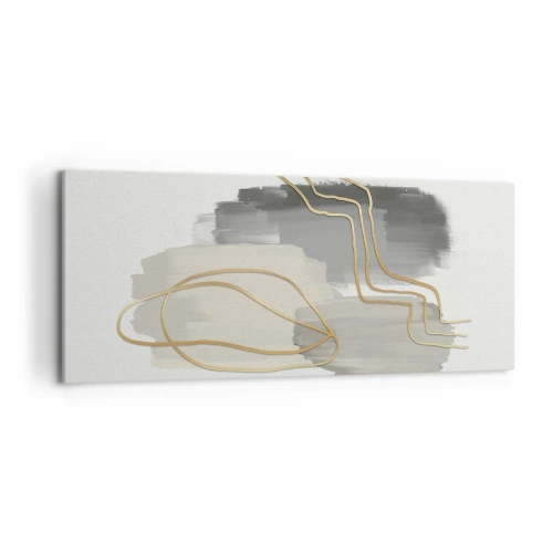 Quadro su tela - Stampe su Tela - Linee dorate astratte su sfondo grigio - 120x50cm - Durata e movimento - Decorazione murale moderna per soggiorno e camera da letto ARTTOR