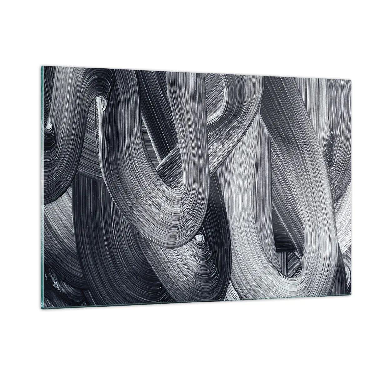 Quadro su vetro - Pennellate astratte in tonalità di nero e grigio - 120x80cm - La fluidità della realtà - Decorazione murale moderna per soggiorno e camera da letto ARTTOR