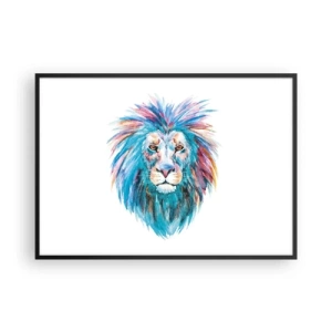 Poster in cornice nera - Ritratto ad acquerello di un leone dai colori vivaci - 100x70cm - Aura elettrizzante - Decorazione murale moderna per soggiorno e camera da letto ARTTOR
