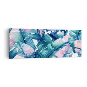 Quadro su tela - Stampe su Tela - Foglie di banano nelle tonalità del blu e del rosa - 140x50cm - Nel bananeto - Decorazione murale moderna per soggiorno e camera da letto ARTTOR