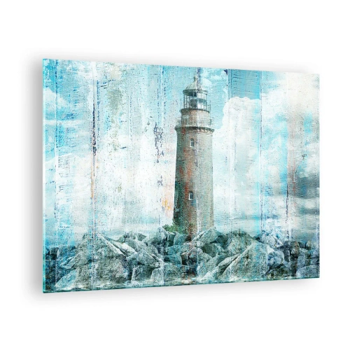 Quadro su vetro - Faro d'epoca con nuvole sullo sfondo - 70x50cm - Sul vecchio albero - Decorazione murale moderna per soggiorno e camera da letto ARTTOR