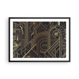 Poster in cornice nera - Motivi geometrici dorati su sfondo nero in stile Art Déco - 70x50cm - Concetti, idee, progetti - Decorazione murale moderna per soggiorno e camera da letto ARTTOR