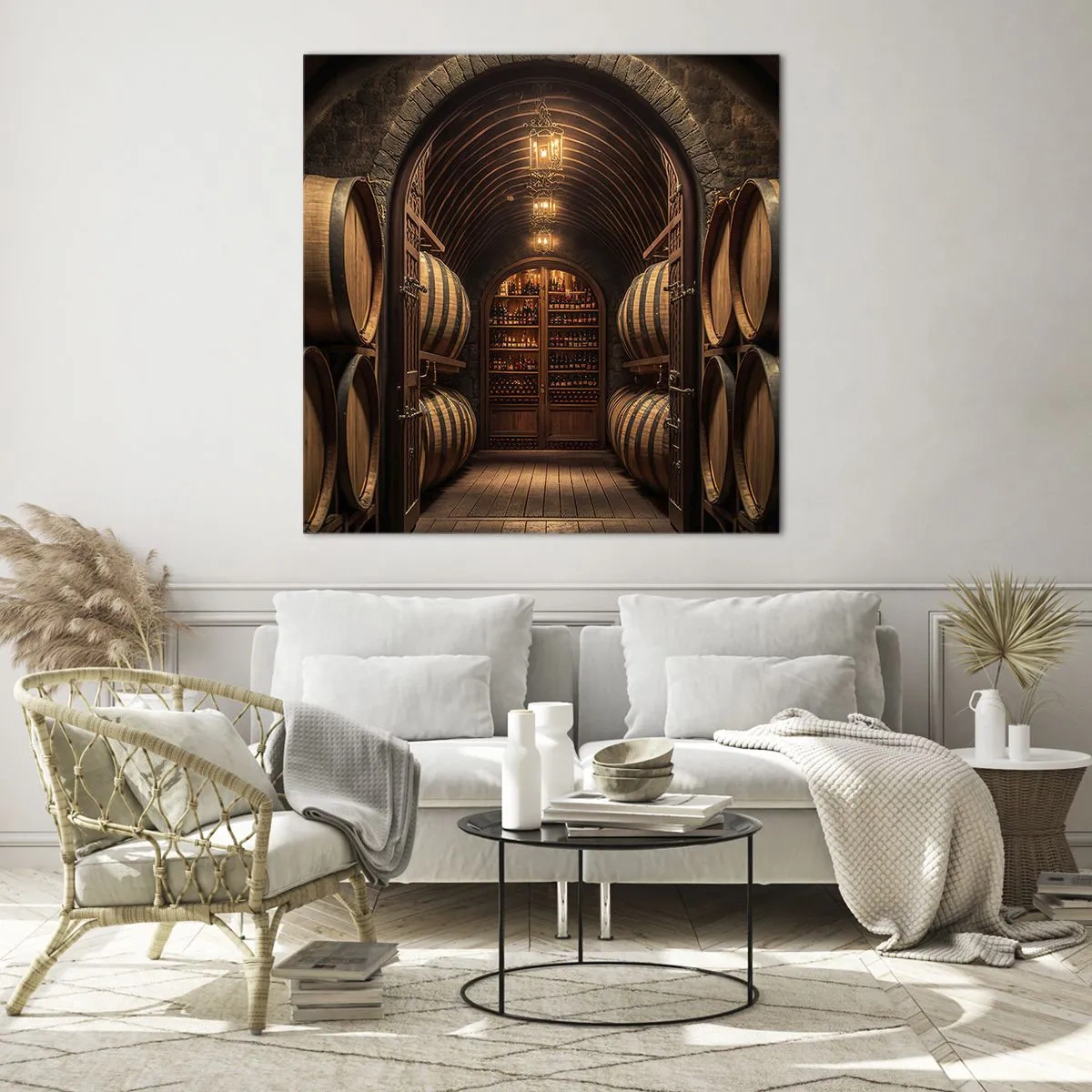 Quadro su vetro - L'atmosfera della cantina - 40x40 cm