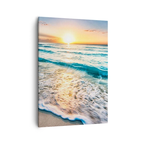 Quadro su tela - Stampe su Tela - Alba su una spiaggia tranquilla con onde - 50x70cm - Tramonto sul mare - Decorazione murale moderna per soggiorno e camera da letto ARTTOR