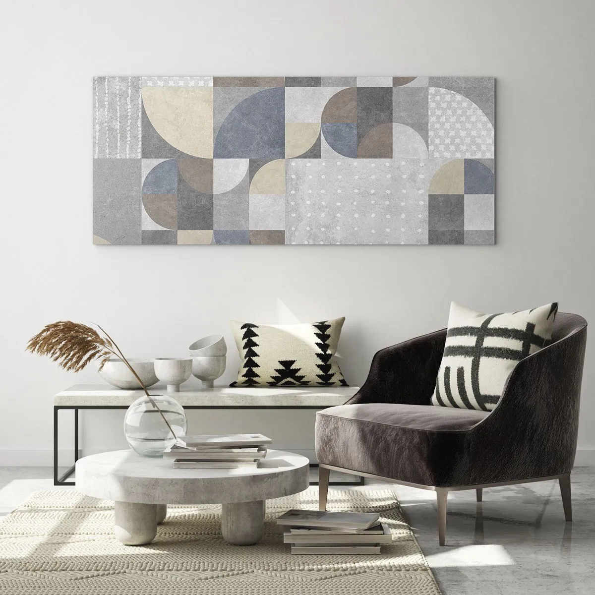 Quadro su vetro - Motivo geometrico in tonalità pastello - 120x50cm - Fantasia di ceramica - Decorazione murale moderna per soggiorno e camera da letto ARTTOR