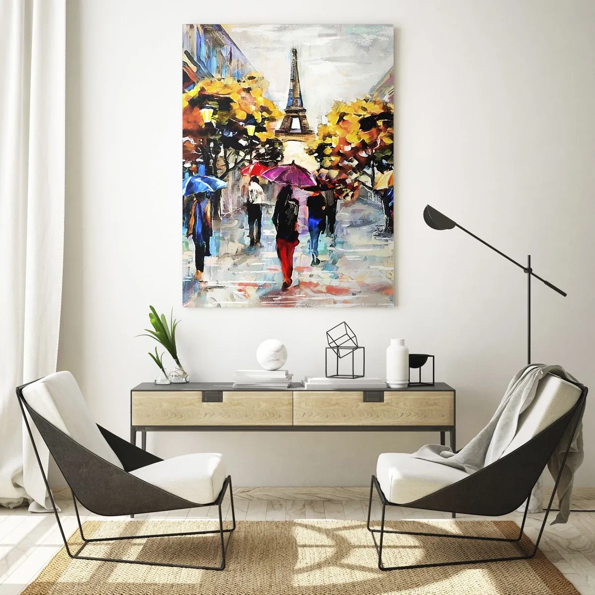 Quadro su vetro - Una passeggiata autunnale a Parigi con vista sulla Torre Eiffel - 80x120cm - Bella soprattutto d'autunno - Decorazione murale moderna per soggiorno e camera da letto ARTTOR