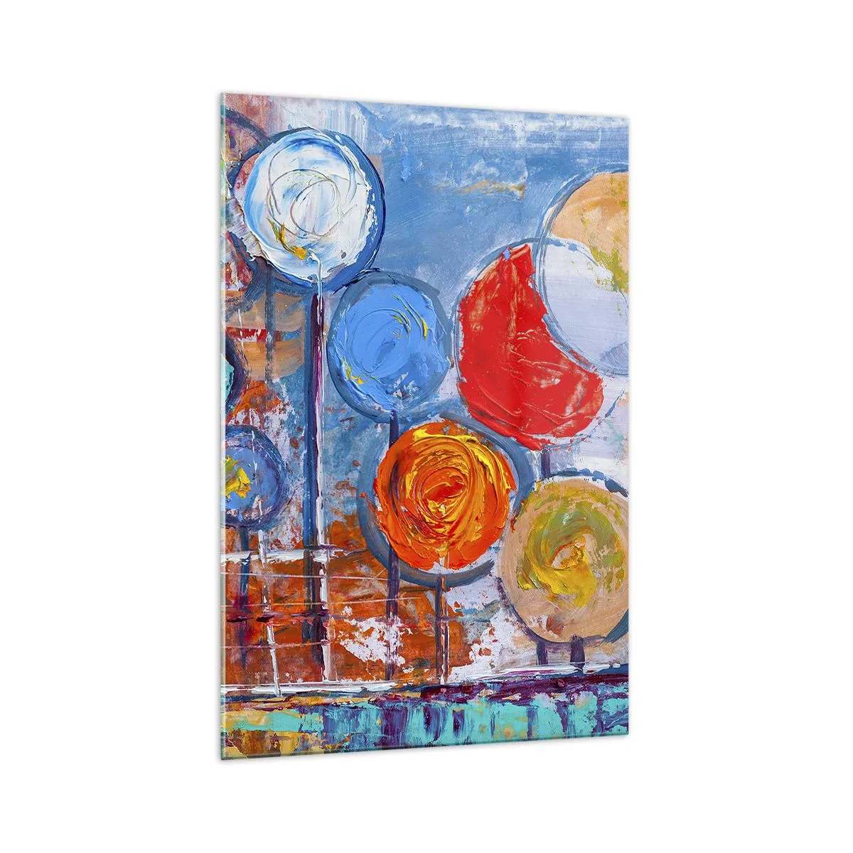 Quadro su vetro - Alberi astratti colorati su sfondo blu - 70x100cm - Qualcosa di straordinario - Decorazione murale moderna per soggiorno e camera da letto ARTTOR