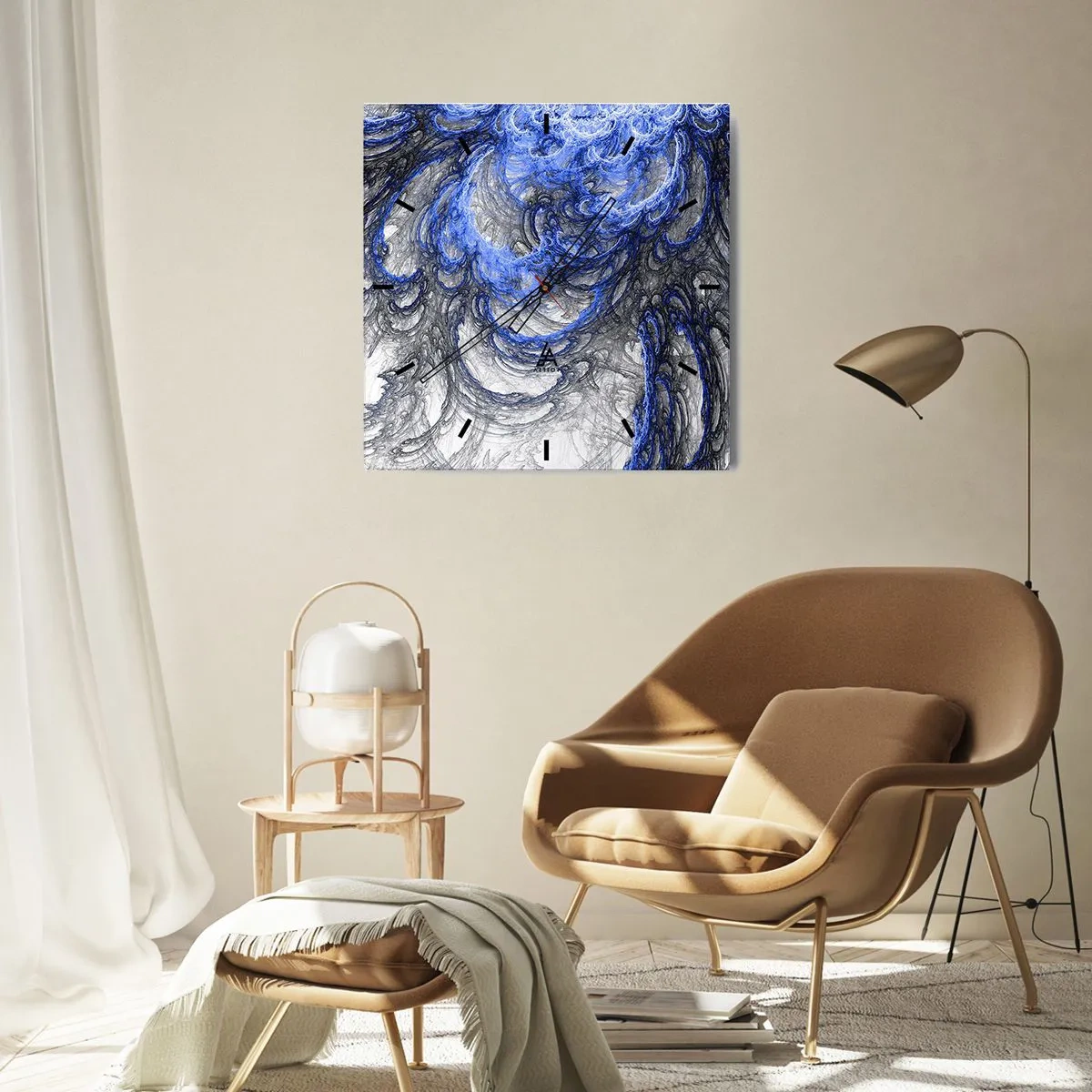 Orologio da parete - Orologio in Vetro - Onde astratte nei toni del blu e del grigio - 30x30cm - La nascita dell'onda - Decorazione murale moderna per soggiorno e camera da letto ARTTOR