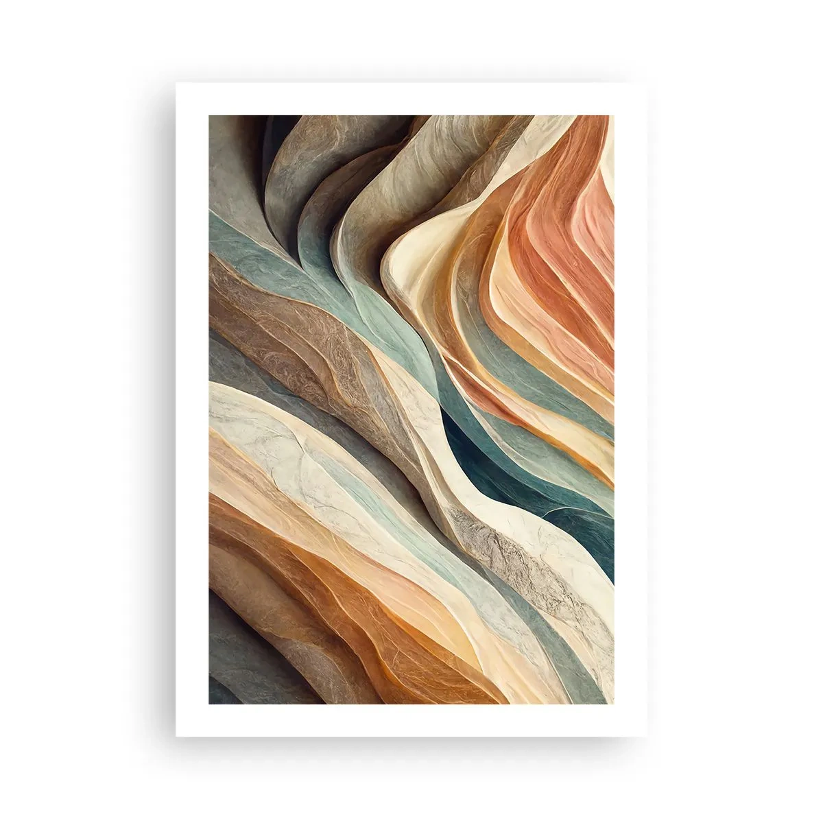 Poster - Onde organiche in tonalità calde e naturali - 50x70cm - L'attimo prima del cambiamento - Decorazione murale moderna per soggiorno e camera da letto ARTTOR