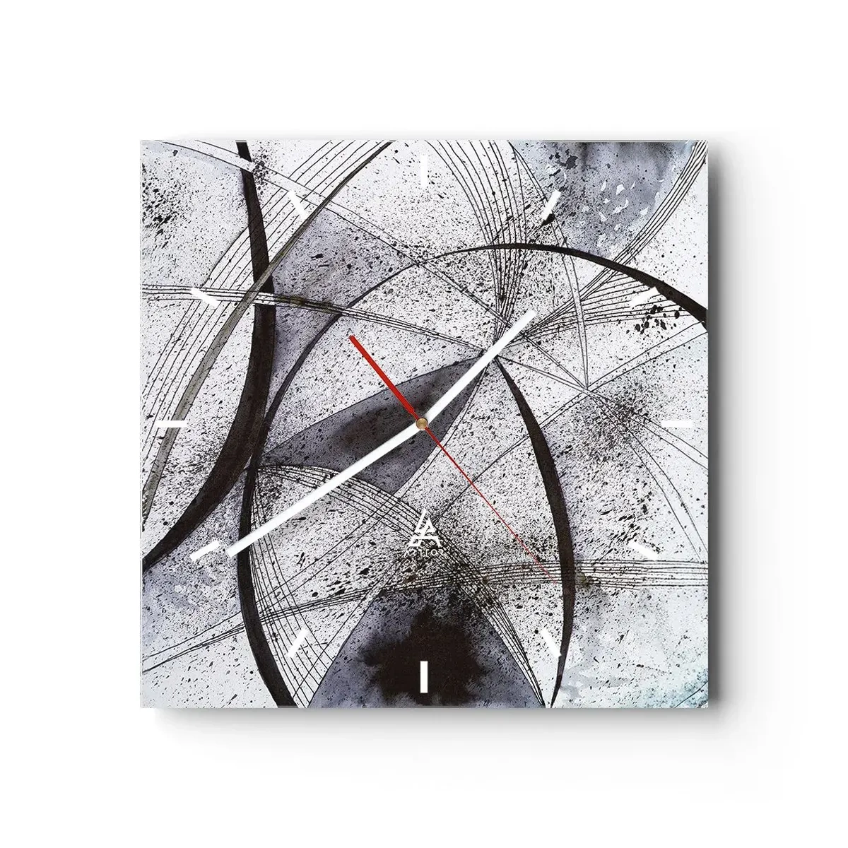 Orologio da parete - Orologio in Vetro - Linee e forme astratte nelle tonalità del grigio e del nero - 30x30cm - Fantasia futuristica - Decorazione murale moderna per soggiorno e camera da letto ARTTOR