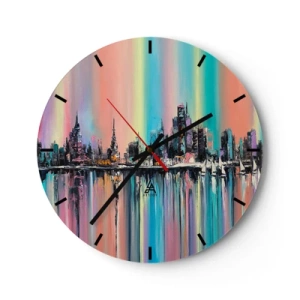 Orologio da parete - Orologio in Vetro - Un panorama urbano colorato riflesso nell'acqua - 30x30cm - Fluttuare alle luci della notte - Decorazione murale moderna per soggiorno, cucina e camera da letto ARTTOR