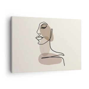 Quadro su tela - Stampe su Tela - Volto di donna minimalista con macchie astratte - 70x50cm - Ascoltando se stessa - Decorazione murale moderna per soggiorno e camera da letto ARTTOR