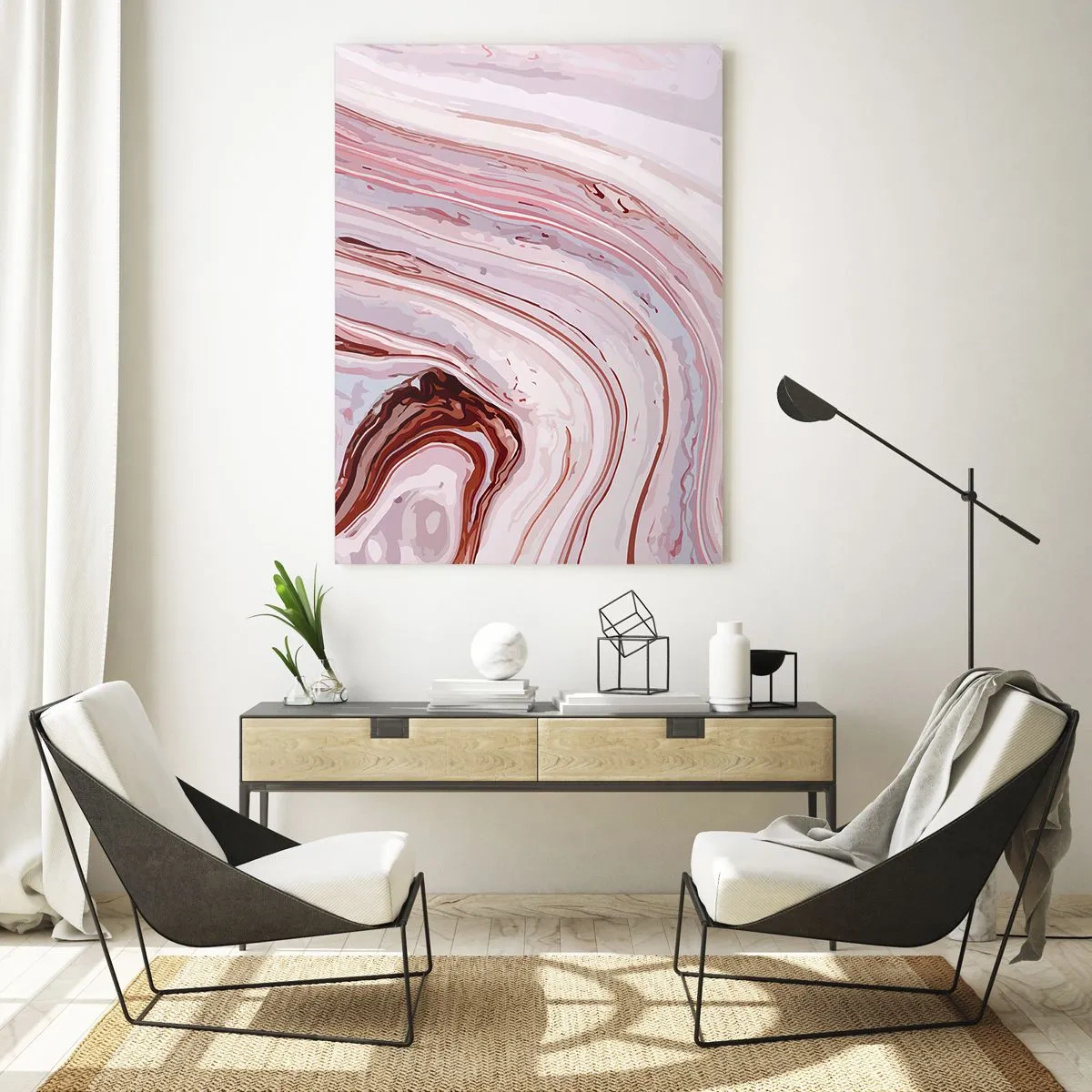 Quadro su vetro - Motivo marmoreo nei toni del rosa e del marrone - 50x70cm - Dritto, poi a destra in basso - Decorazione murale moderna per soggiorno e camera da letto ARTTOR