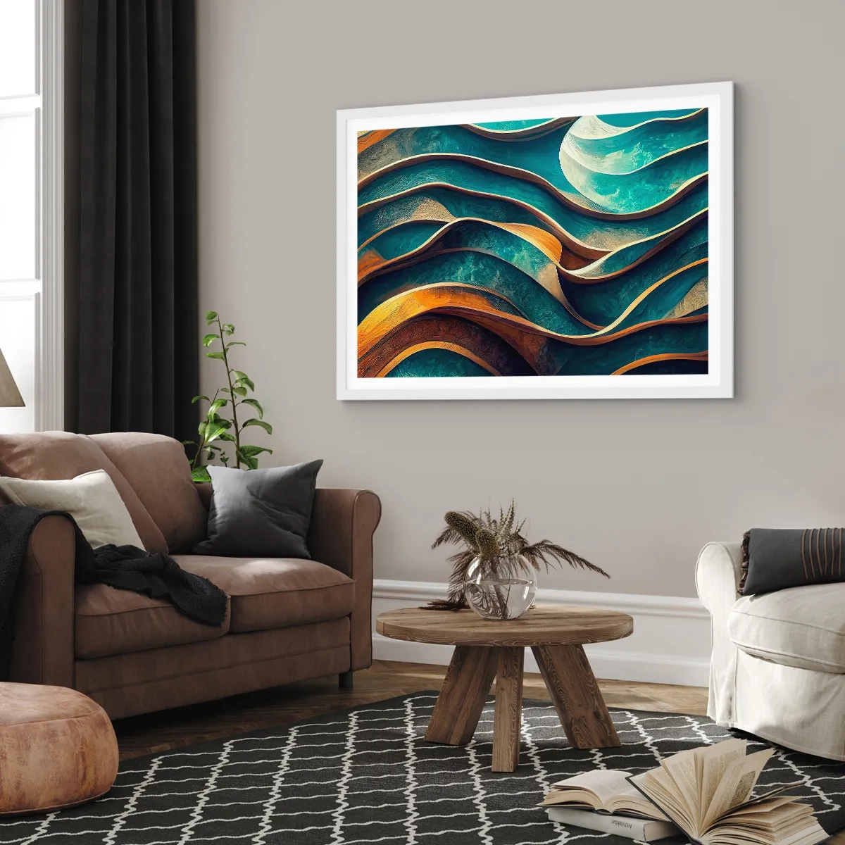 Poster in cornice bianca - I meandri del blu - 70x50 cm