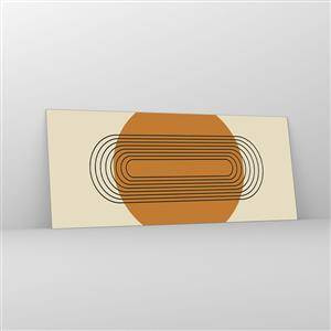 Quadro su vetro - Motivo geometrico con cerchi e linee arancioni - 120x50cm - Piano perfetto - Decorazione murale moderna per soggiorno e camera da letto ARTTOR