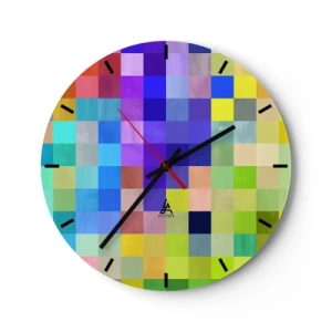 Orologio da parete - Orologio in Vetro - Un mosaico di quadrati colorati in stile moderno - 30x30cm - Ognuno diverso, tutti uguali - Decorazione murale moderna per soggiorno, cucina e camera da letto ARTTOR
