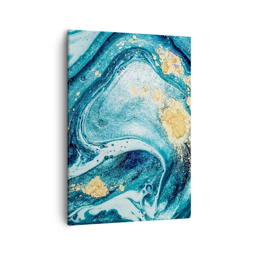 Quadro su tela - Stampe su Tela - Una composizione astratta di onde e accenti dorati - 50x70cm - Vortice blu - Decorazione murale moderna per soggiorno e camera da letto ARTTOR