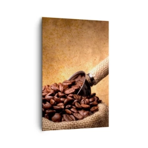 Quadro su tela - Stampe su Tela - Chicchi di caffè in un sacchetto di iuta con un cucchiaio di metallo - 80x120cm - Alla fonte del gusto - Decorazione murale moderna per soggiorno e camera da letto ARTTOR