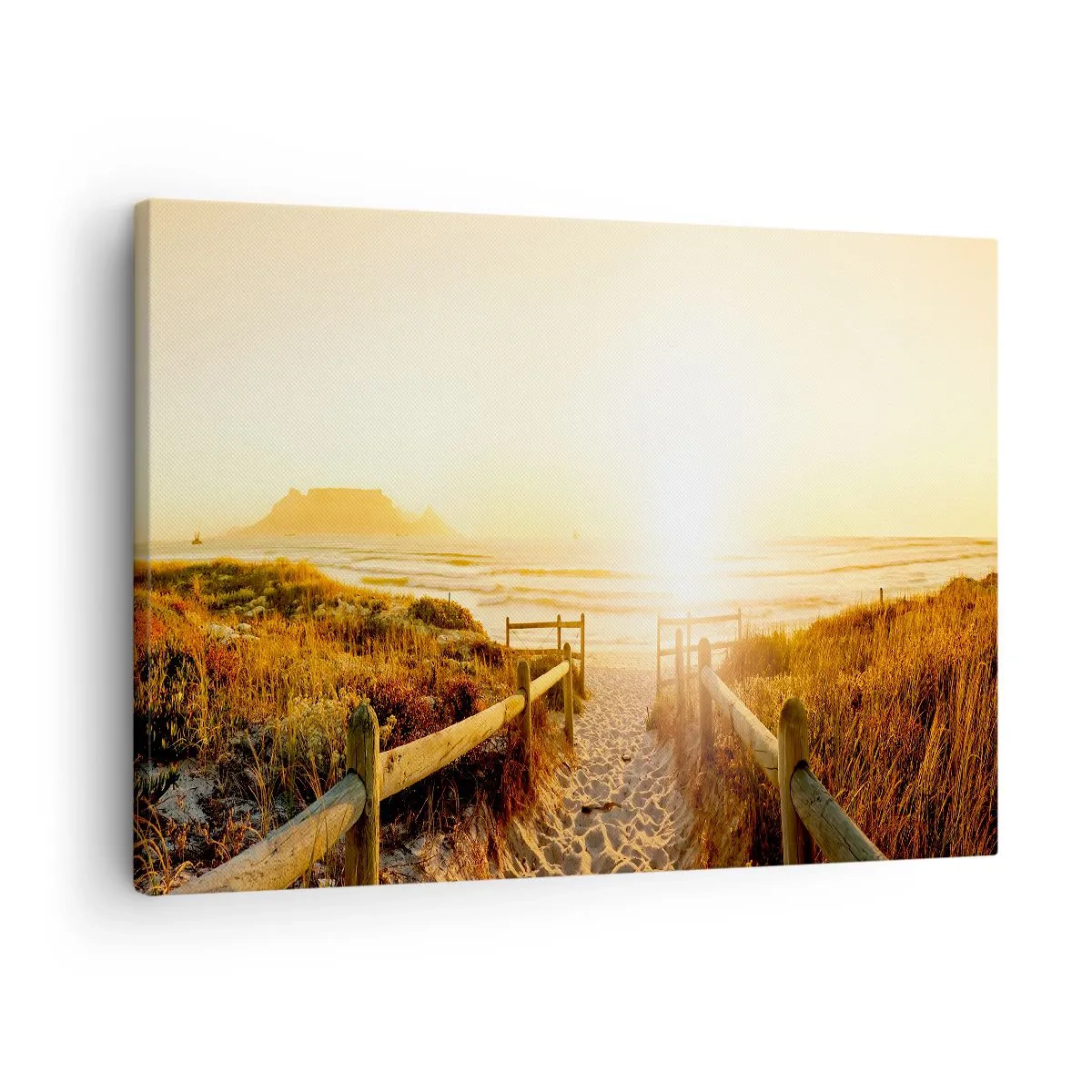 Quadro su tela - Stampe su Tela - Sentiero per la spiaggia durante un tramonto dorato - 70x50cm - Attraverso la duna, verso il sole - Decorazione murale moderna per soggiorno e camera da letto ARTTOR
